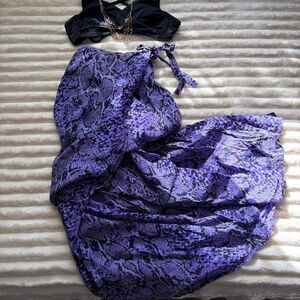 Victoria's Secret | L — 100% silk wrap skirt in purple and black snakeskin print